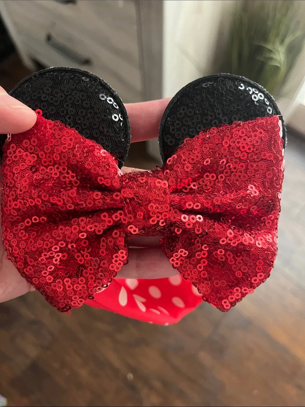 Infant Minnie Ears with Red Sequin Bow Polka Dot Headband